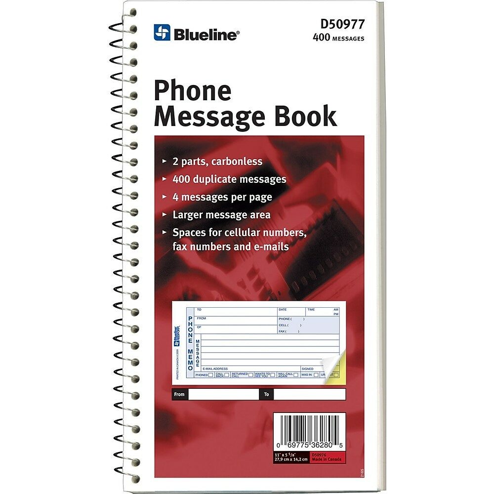 Image of Blueline Telephone Message Book, 5-11/16" x 11", 400 Messages, English (D50977), 2 Pack