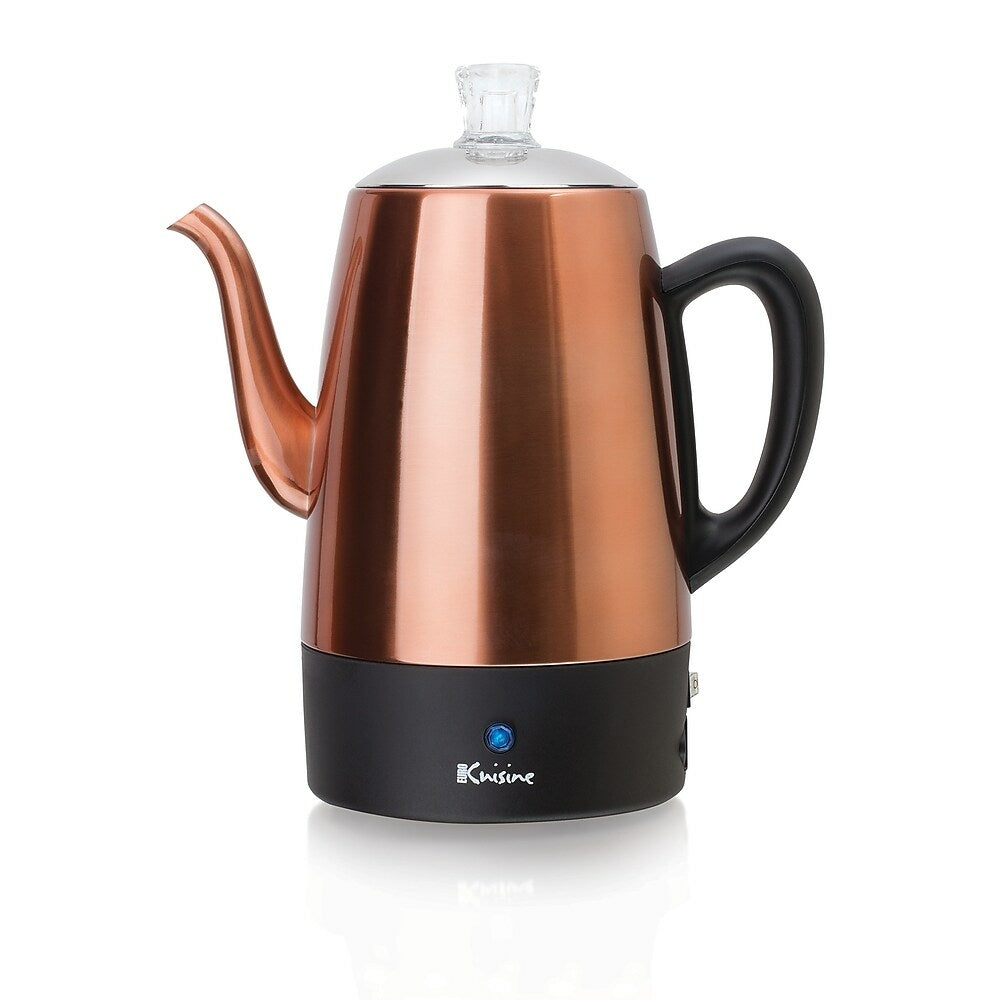 Image of Euro Cuisine PER08 8 Cup Electric Coffee Percolator with Keep Warm Function, Copper Finish, Brown