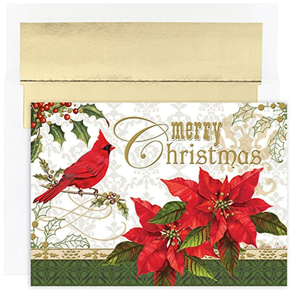 Image of JAM Paper Christmas Holiday Cards Set, Peace and Joy Merry Christmas Cardinal, 16 Pack (526859900)