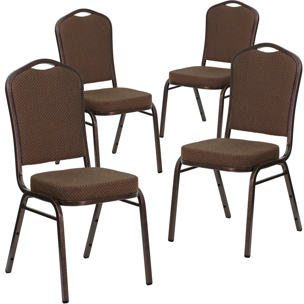 Image of Flash Furniture HERCULES Series Crown Back Stacking Banquet Chairs with Brown Patterned Fabric & Copper Vein Frame - 4 Pack