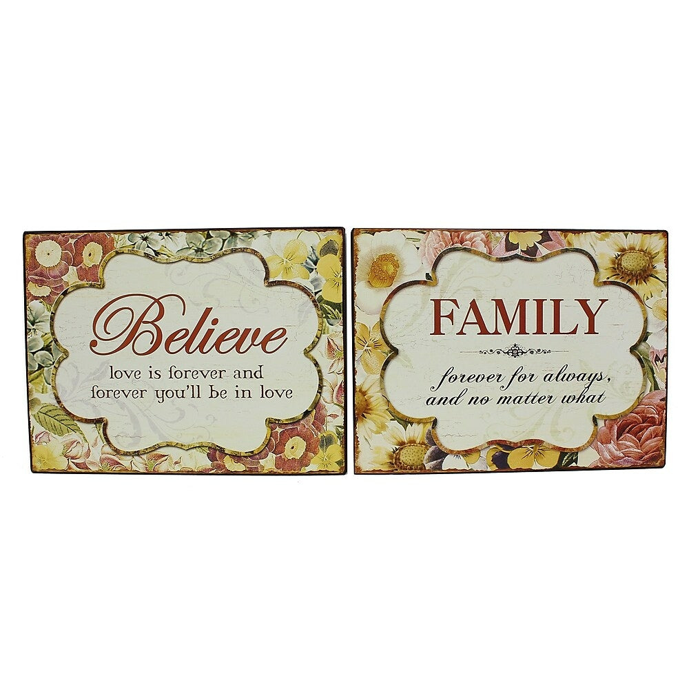 Image of Cathay Importers Rustic Tin Wall Quotes-Believe/Family (EC-24-0141), 2 Pack