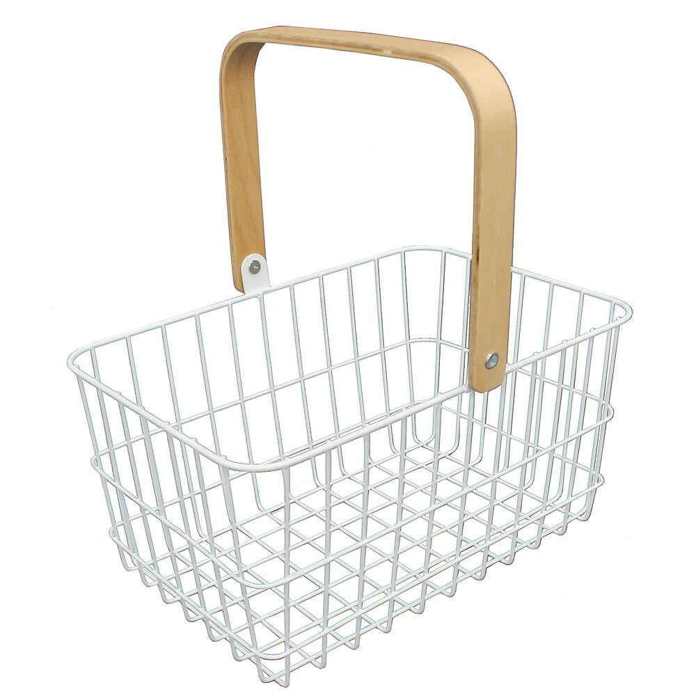Image of Cathay Importers Wire Rectangular Carrier with Beech Wood Handle, White