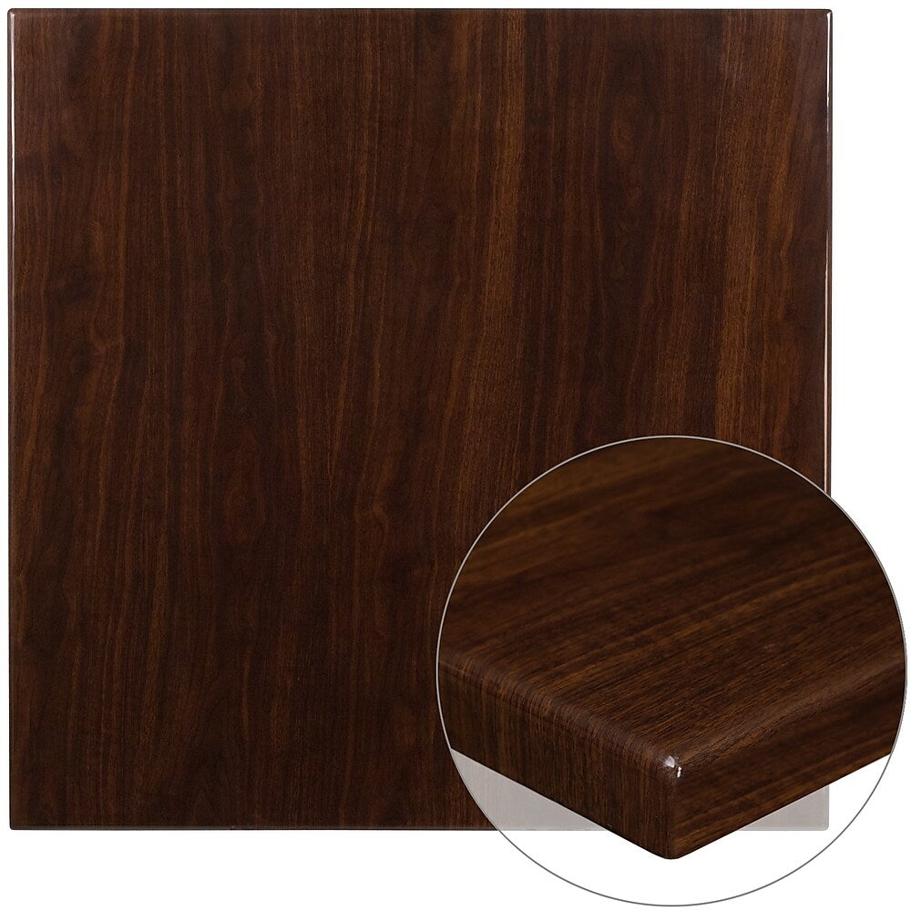 Image of Flash Furniture 36" Square High-Gloss Walnut Resin Table Top with 2" Thick Drop-Lip