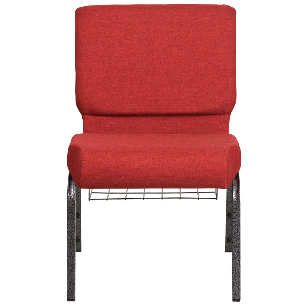 Image of Flash Furniture HERCULES Series 21"W Church Chair in Crimson Fabric with Cup Book Rack - Silver Vein Frame, Grey_Silver