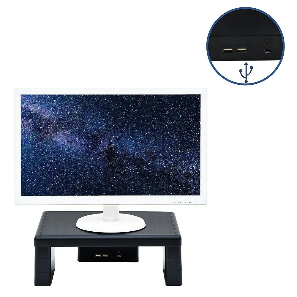 Image of DAC MP-213 Height-Adjustable Monitor Riser/Stand with 2 USB Ports, Black