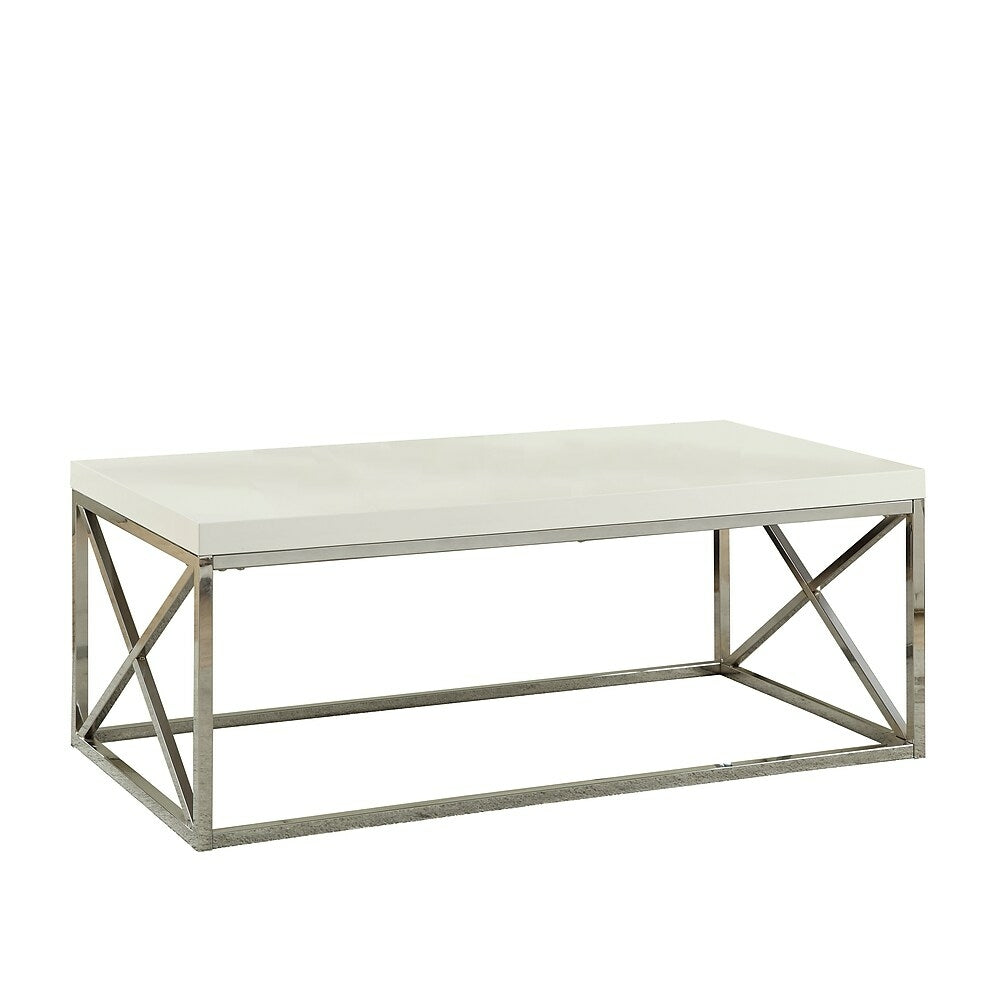 Image of Monarch Specialties - 3028 Coffee Table - Accent - Cocktail - Rectangular - Living Room - 44"L - Metal - Glossy White - Chrome