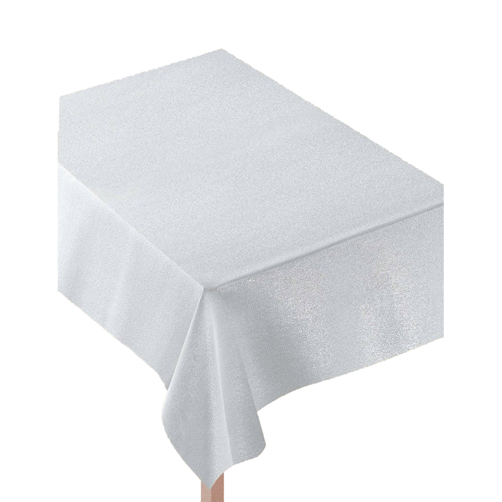 Image of Jam Paper Premium Fabric Tablecloth - 60" x 104" - Metallic White Silver