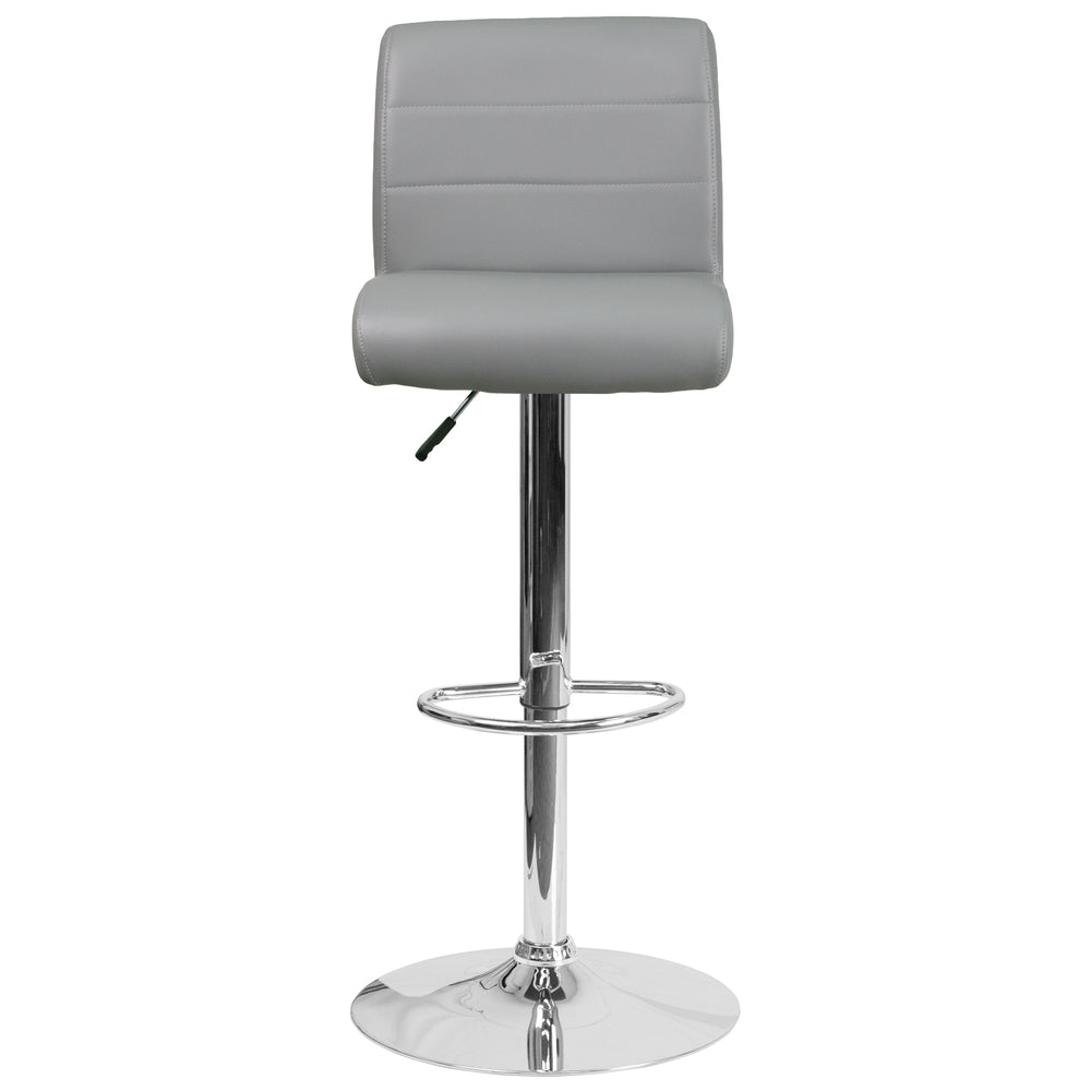 Image of Flash Furniture Contemporary Vinyl Adjustable Height Barstools with Rolled Seat & Chrome Base - Grey - 2 Pack, Grey_Silver