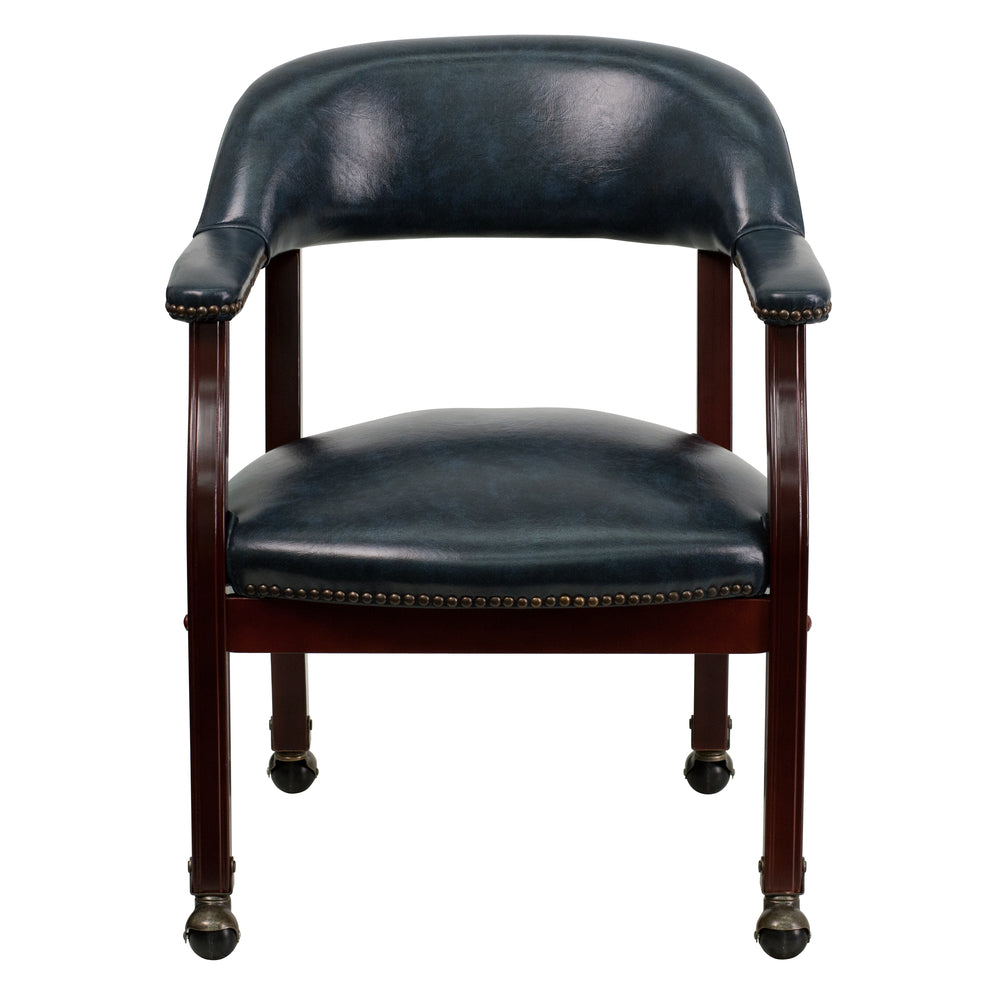 Image of Flash Furniture Navy Vinyl Luxurious Conference Chair with Accent Nail Trim & Casters, Blue