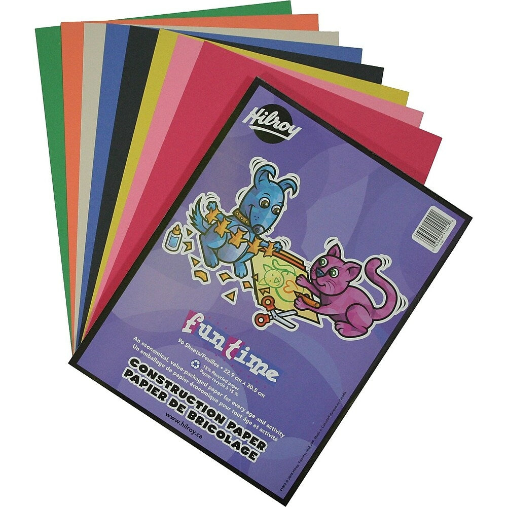 Image of Hilroy Construction Paper - 9" x 12" - Assorted - 96 Sheets, 96 Pack