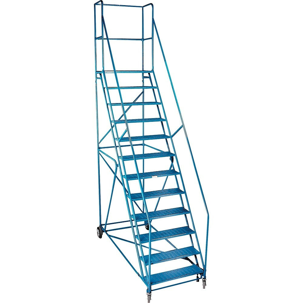 Image of Kleton Rolling Step Ladders, 12 Steps, 30" Step Width, 109" Platform Height, Steel, Blue