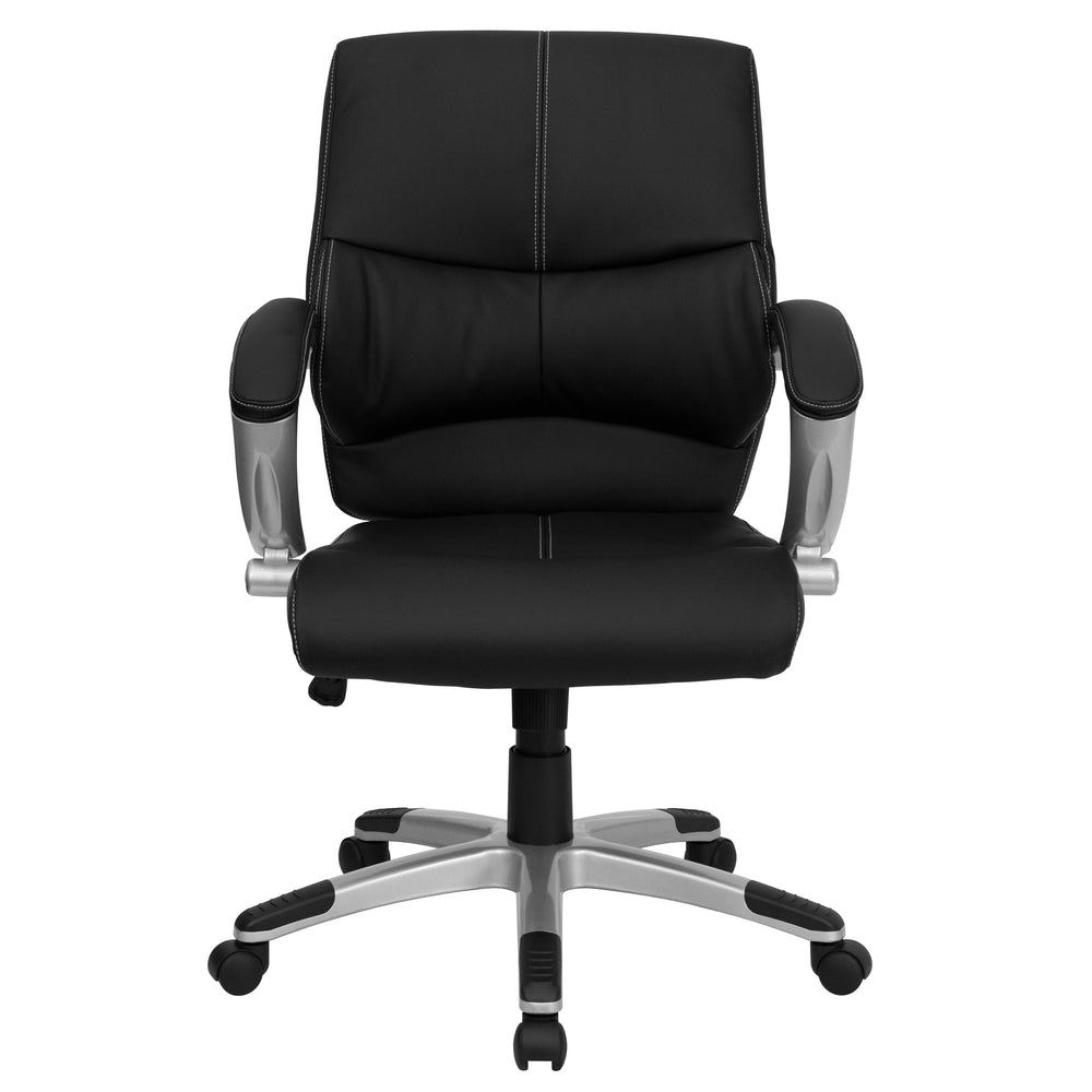 Image of Flash Furniture Mid-Back Black Leather Contemporary Swivel Manager's Office Chair with Arms