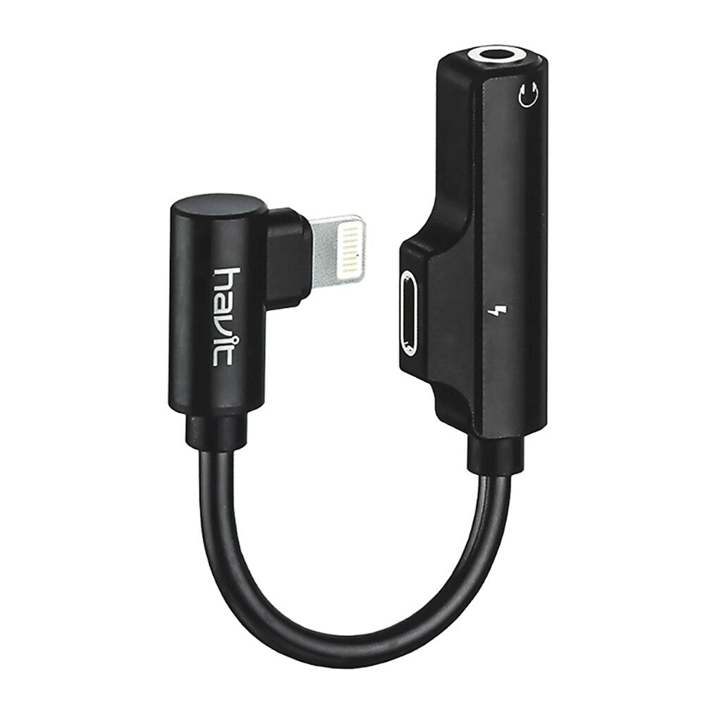 Image of Havit H663 Lightning Male to Lightning Female and 3.5mm Audio Cable Adapter, Black