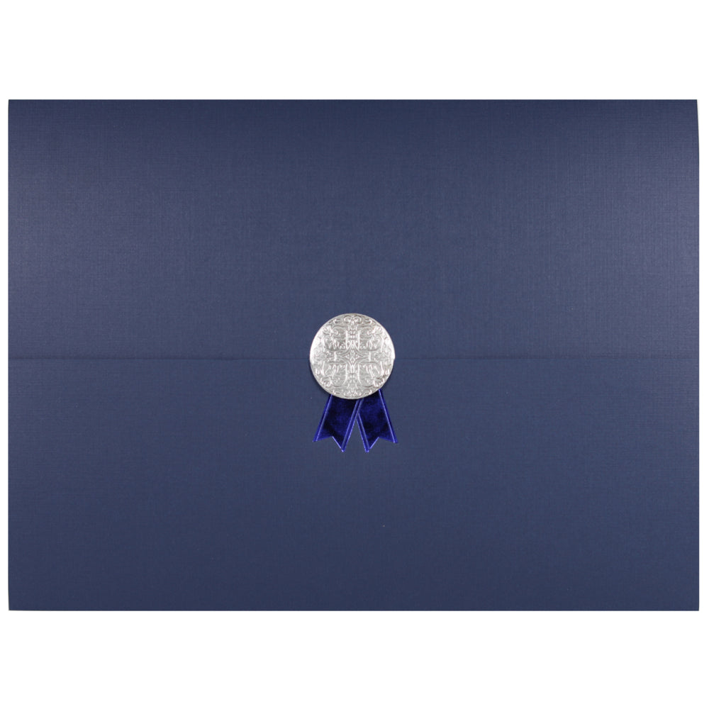 Image of St. James Document/Certificate Holders - Silver Award Seal with Blue Ribbon - Navy Blue - 5 Pack