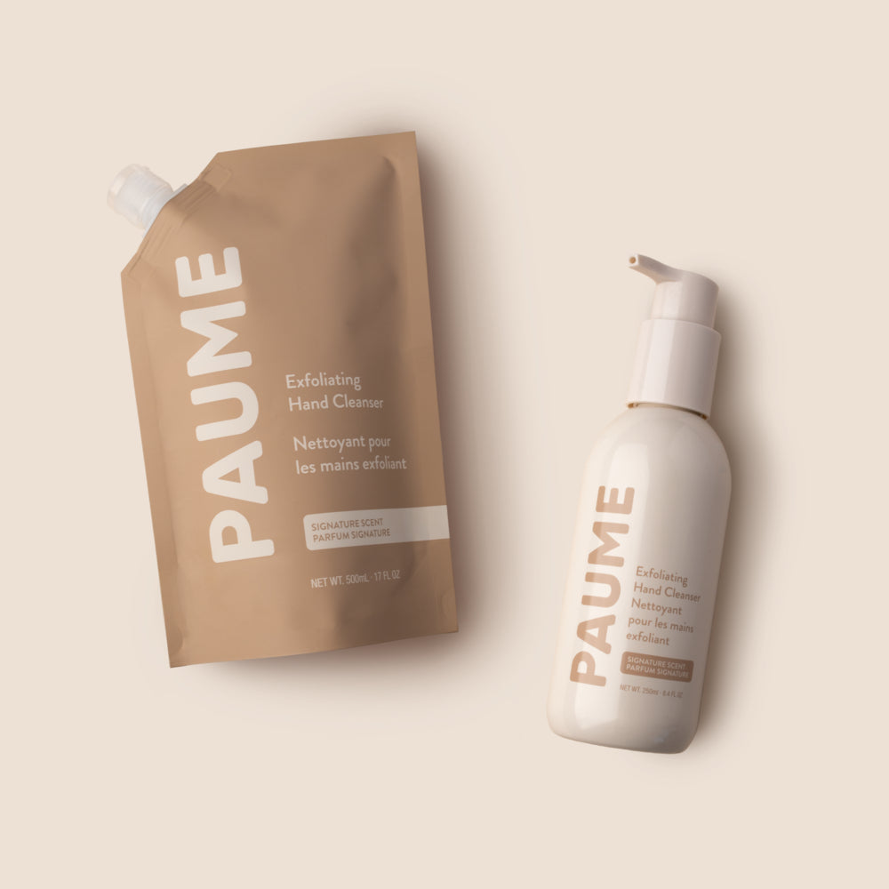 Image of Paume Handcare Exfoliating Hand Cleanser Bottle 250ml and Exfoliating Hand Cleanser Refill Bag 500ml, Cream