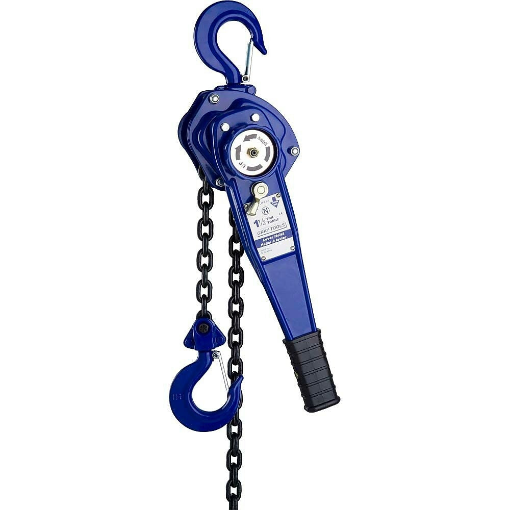 Image of Gray Tools Lever Hoist, 3 Ton Capacity, 5 Ft Lift, Blue