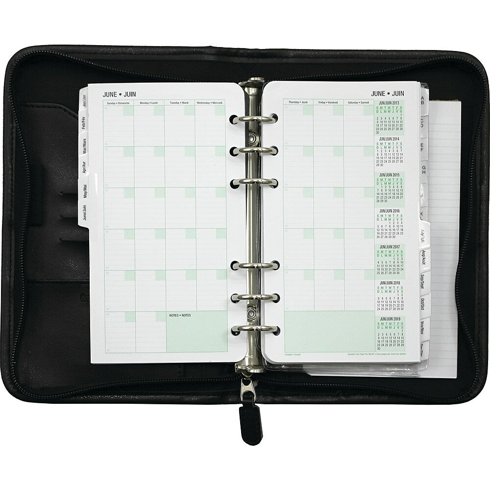Image of Day-Timer Undated Fresno Vinyl Refillable Day Planner - Black - Portable - 3-3/4" x 6-3/4" - Bilingual