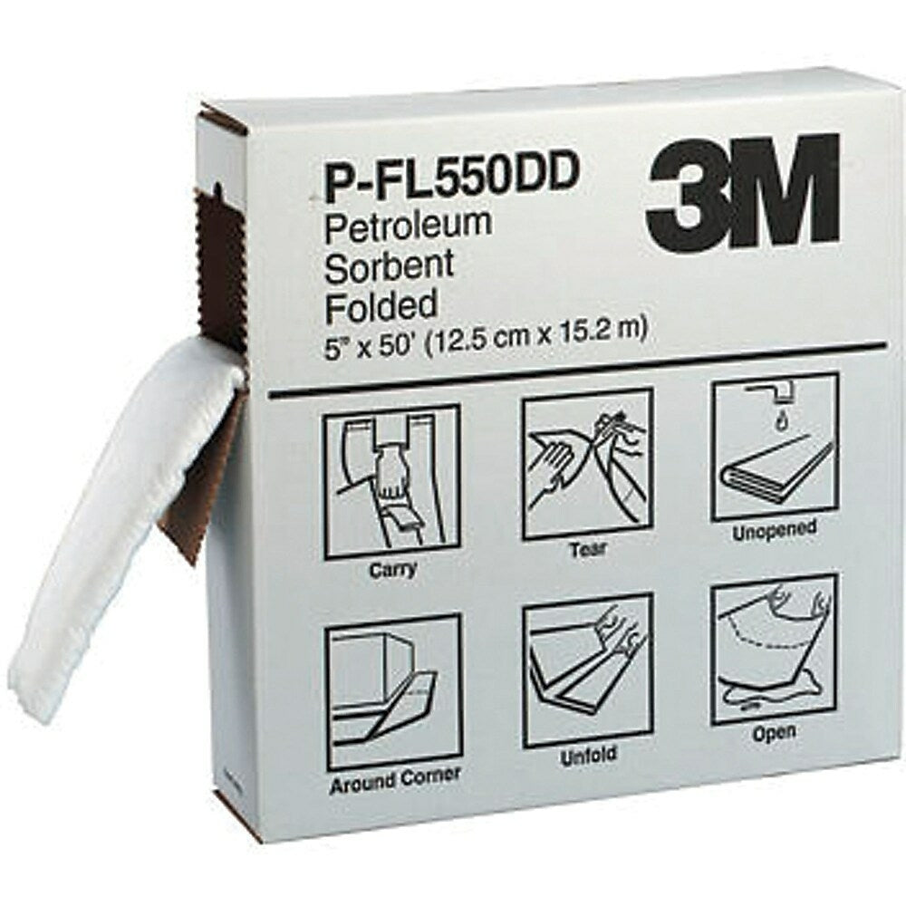 Image of 3M Folded Sorbents, Oil Only, 600" x 5", 10.5 Gal. Absorbancy, 3 /Pack