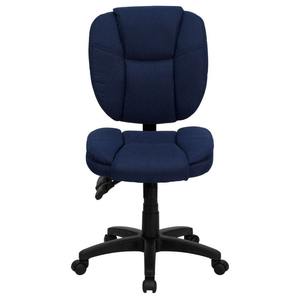 Image of Flash Furniture Mid-Back Fabric Multifunction Ergonomic Swivel Task Chair with Pillow Top Cushioning - Navy Blue