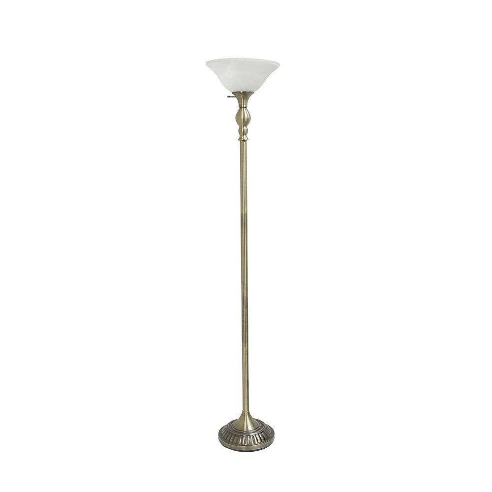 Image of Elegant Designs 1 Light Torchiere Floor Lamp, Marbleized White Glass Shade, Antique Brass (LF2001-ABS)