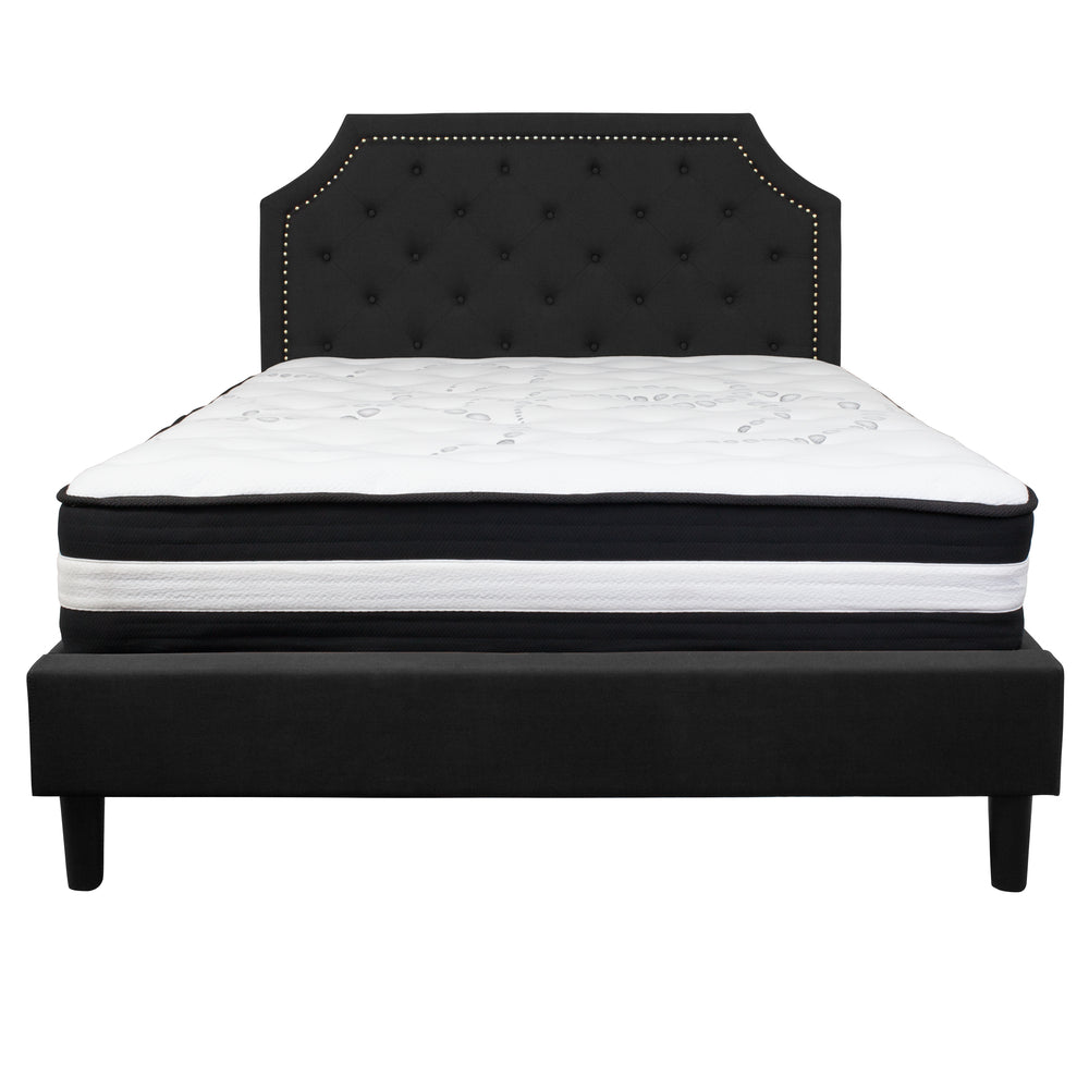 Image of Flash Furniture Brighton Queen Size Tufted Upholstered Platform Bed with Pocket Spring Mattress - Black Fabric