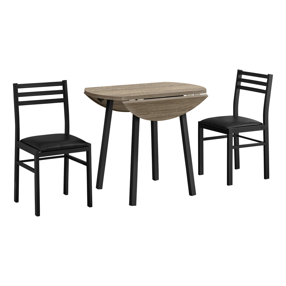 Image of Monarch Specialties - 1003 Dining Table Set - 3pcs Set - Small - 35" Drop Leaf - Kitchen - Metal - Laminate - Brown - Black