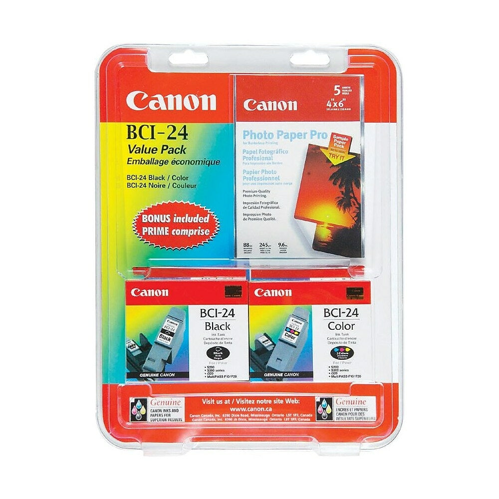 Image of Canon BCI-24 Black and Colour Ink Cartridges, Value Pack (6881A042)