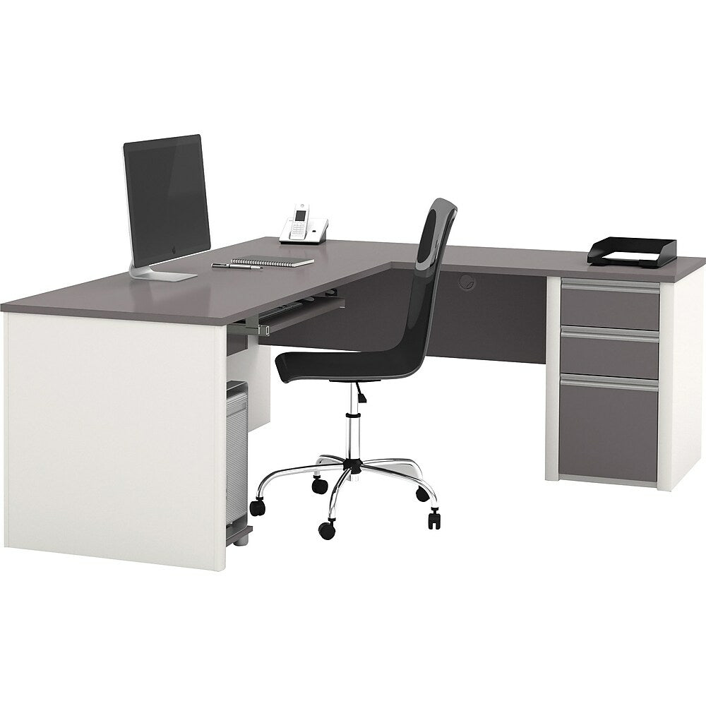 Image of Bestar Connexion L-shaped Workstation Kit, Sandstone & Slate, Grey