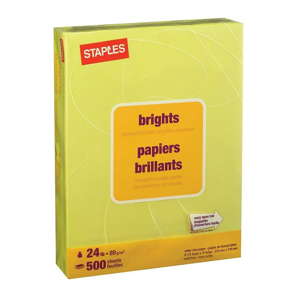 Image of Staples Brights Coloured Copy Paper - Letter - 8-1/2" x 11" - Lemon Yellow - 500 Sheets, 500 Pack