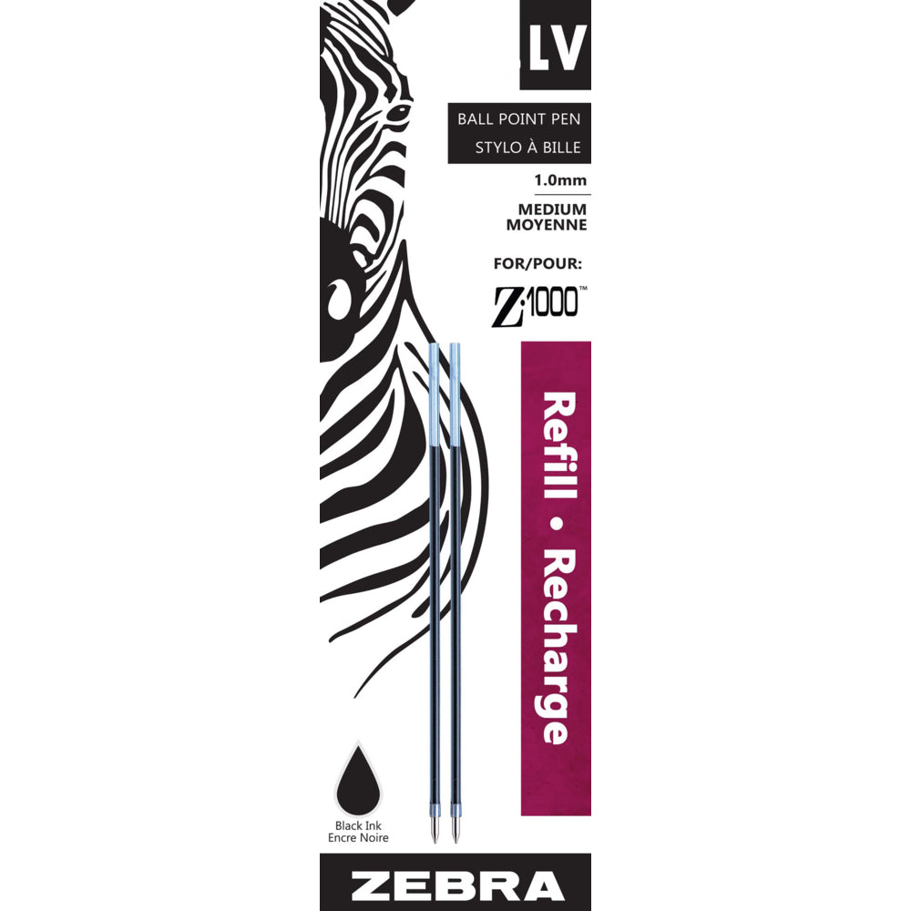 Image of Zebra LV Refill for Z - 1000 StylusPen, Medium 10mm, Black, 2 Pack