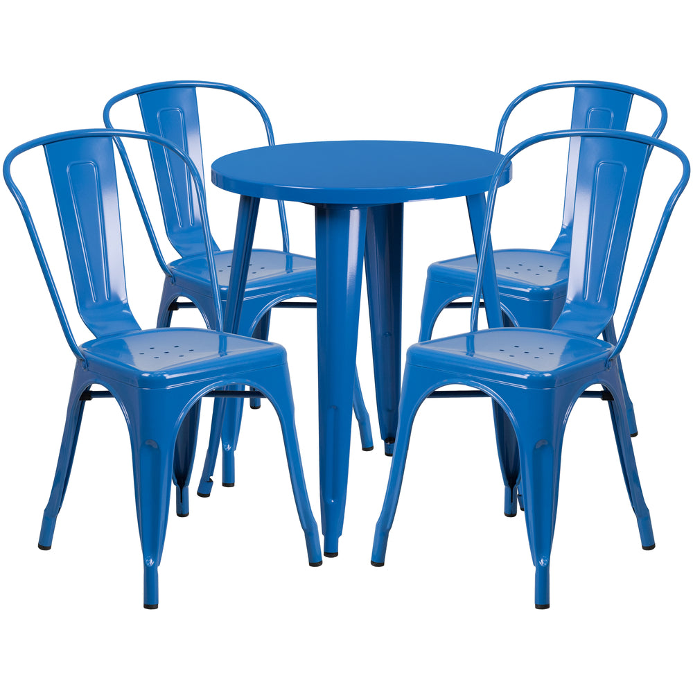 Image of 24" Round Blue Metal Indoor-Outdoor Table Set with 4 Cafe Chairs [CH-51080TH-4-18CAFE-BL-GG]