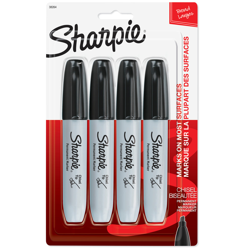 Image of Sharpie Permanent Markers - Chisel Tip - Black - 4 Pack