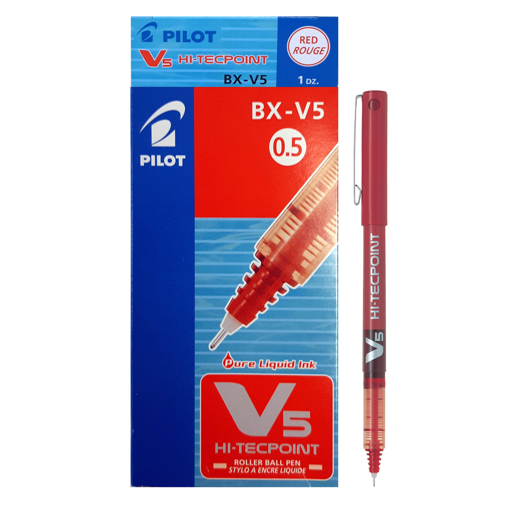 Image of Pilot Hi-Tecpoint Rollerball Pens, V5, Red, 12 Pack