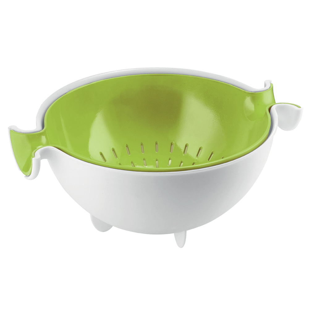 Image of Guzzini Spin and Drain Colander and Serving Bowl - White/Green