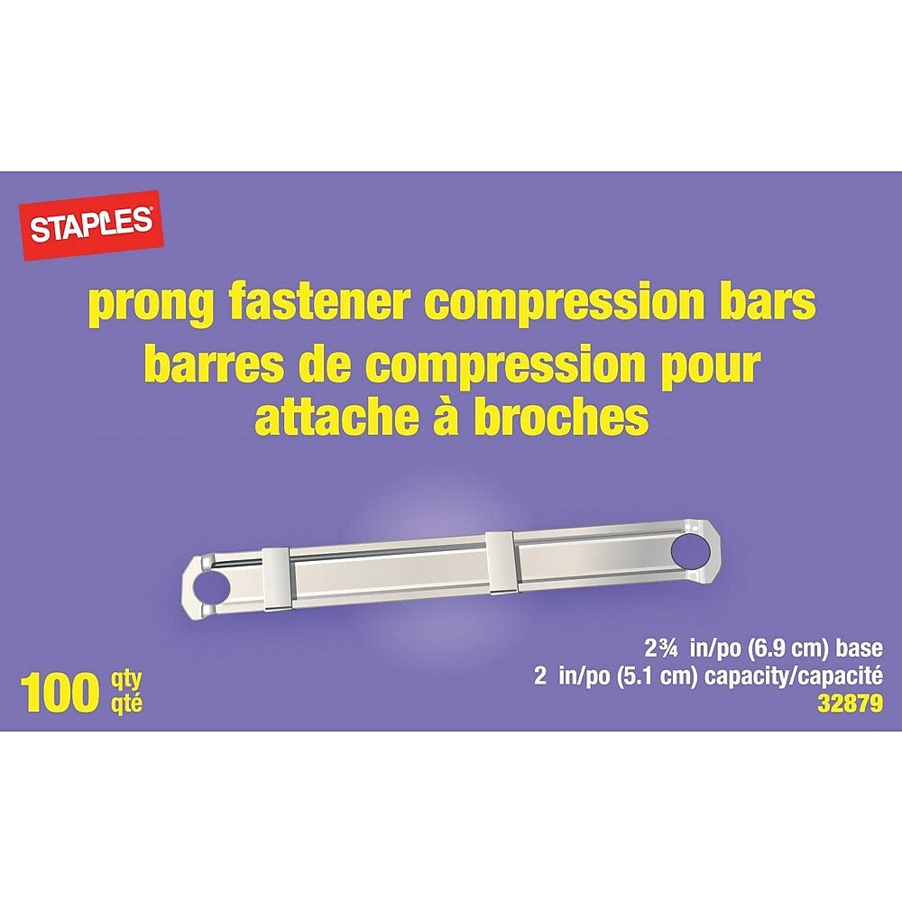 Image of Staples Prong Fastener Compression Bars - 2-3/4" Base - 100 Pack