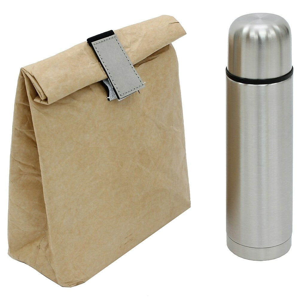 Image of Cathay Importers Tyvek Lunch Bag and 500ml Stainless Steel Bottle - Brown - 2 Pack
