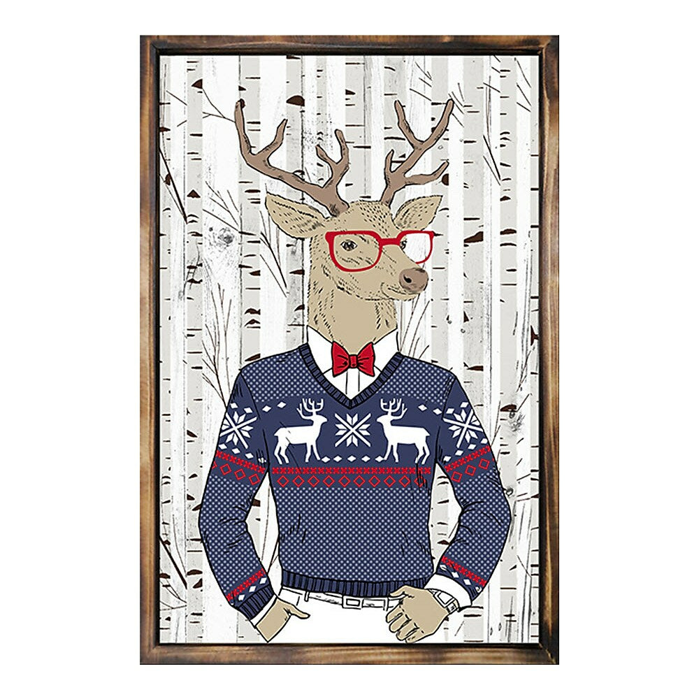 Image of Sign-A-Tology Blue Sweater Funky Deer (Burch) Framed Art - 24" x 16"