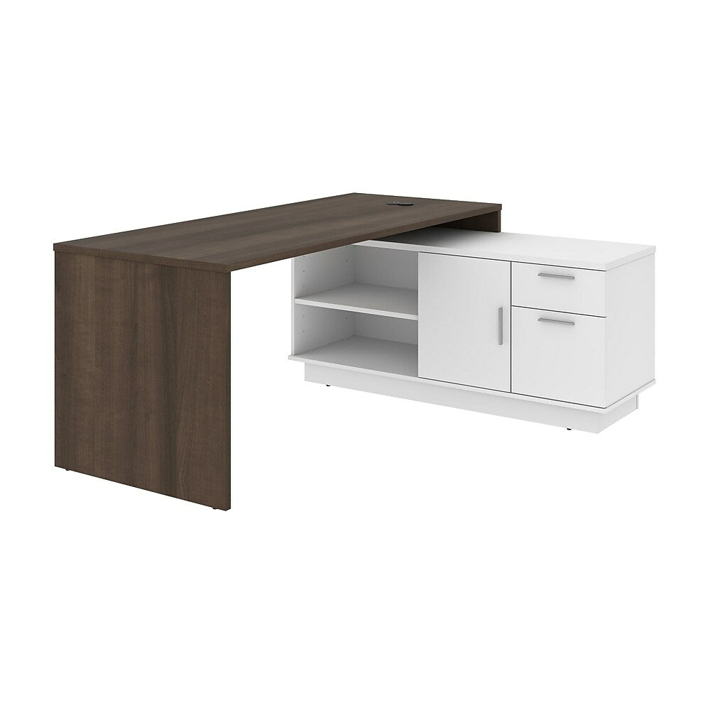 Image of Bestar Equinox L-Shaped Desk - Antigua & White, Brown