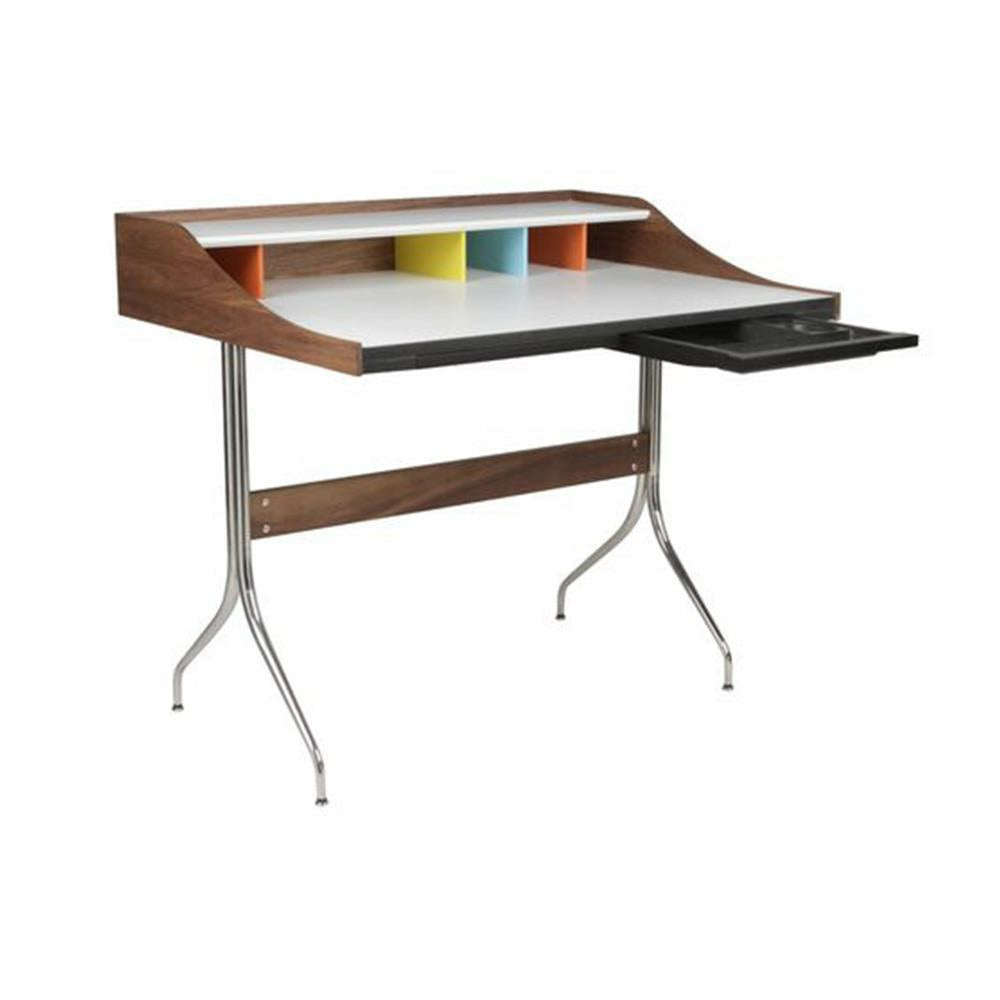 Image of Plata Import Color Desk Office Desk Writing Desk Melamine board and walnut veneer - White