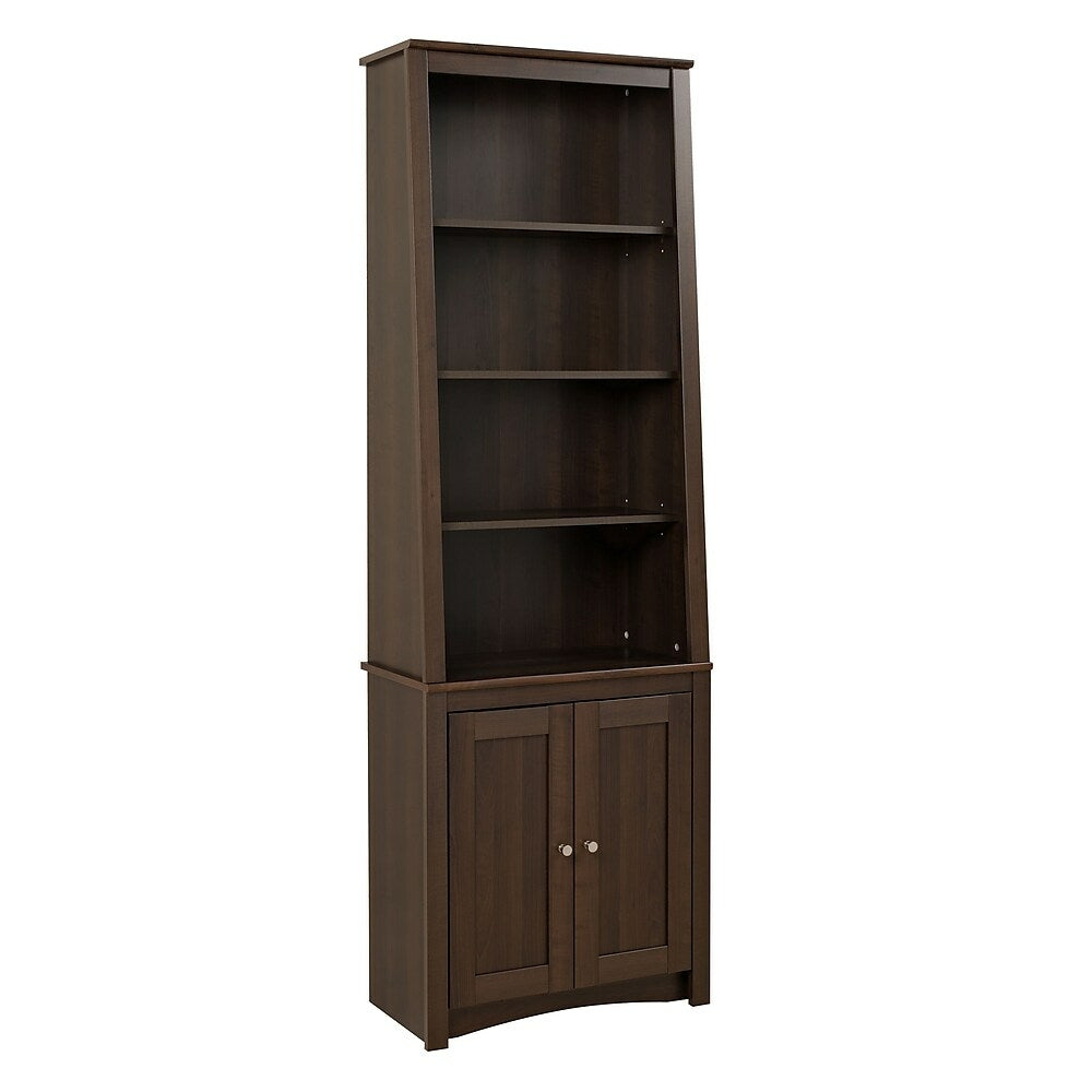 Image of Prepac Tall Slant Back Bookcase With 2 Shaker Doors, Espresso