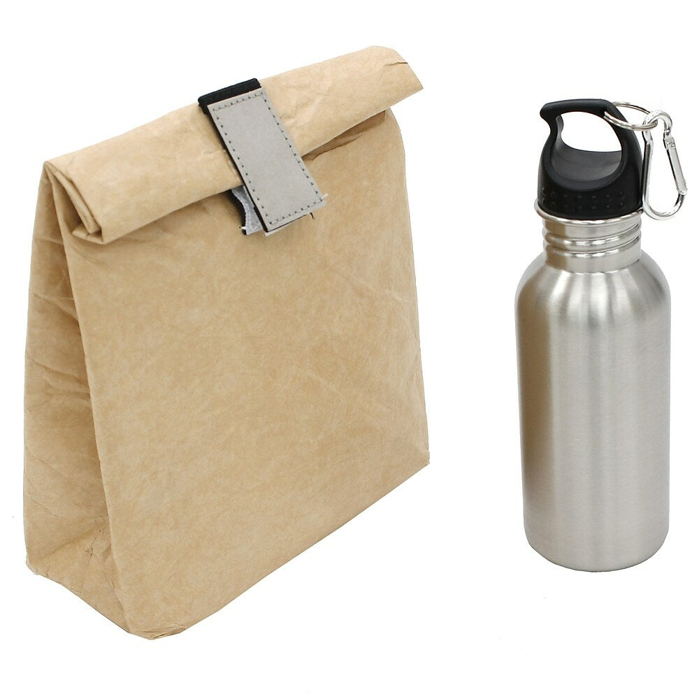 Image of Cathay Importers Brown Tyvek Lunch Bag and 600ml Stainless Steel Water Bottle, 2 Pack