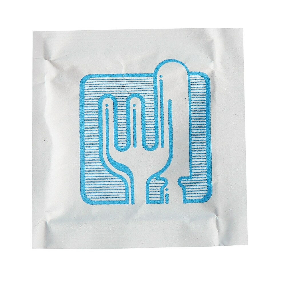 Image of Sanfacon Industries Foil and Paper Moist Towelette With Cutlery Design, Blue, 1000 Pack