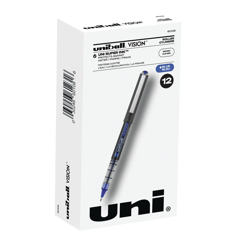 Image of uni-ball Vision Rollerball Pens - 0.5mm - Blue - 12 Pack