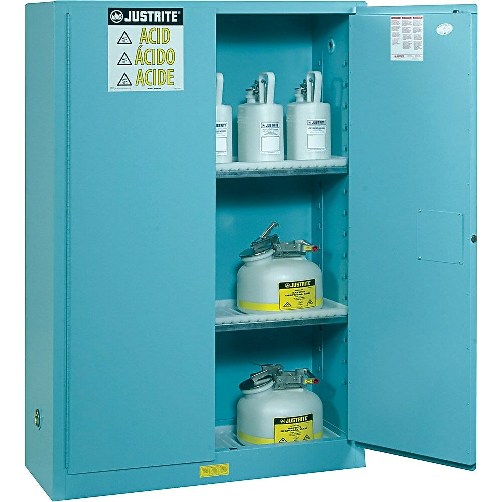 Image of Justrite Sure-Grip Ex Acid/Corrosive Storage Cabinets, 2 Doors, Self-Closing, 43" x 18" x 65"