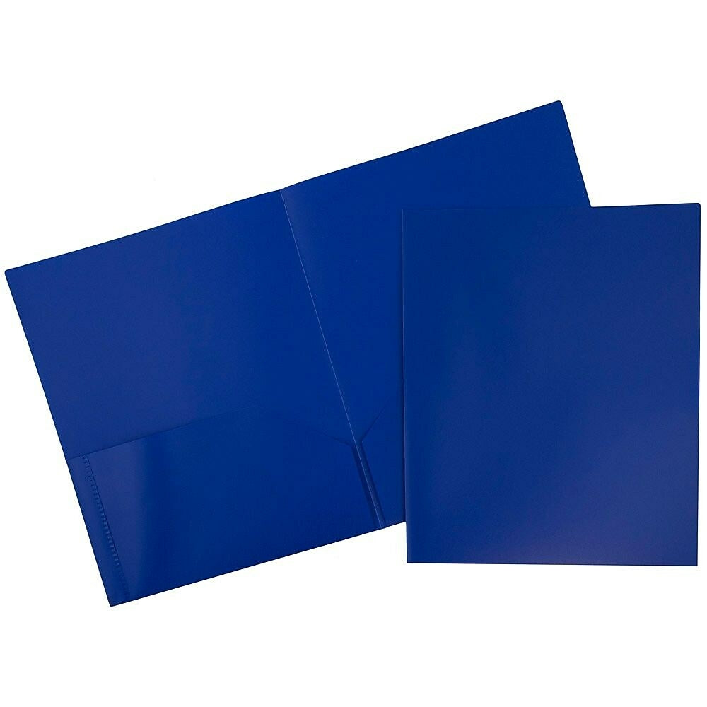 Image of JAM Paper Plastic POP Two Pocket Folder, Blue, 12 Pack (86524dpbudg)