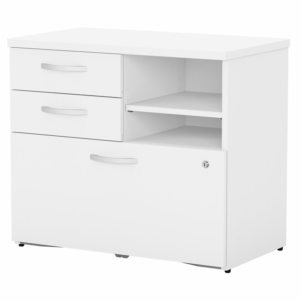 Image of Bush Business Furniture Studio C Office Storage Cabinet with Drawers and Shelves - White, Red