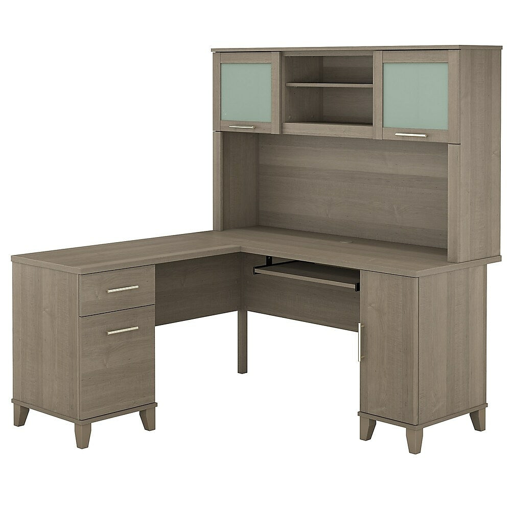 Image of Bush Furniture Somerset 60W L Shaped Desk with Hutch, Ash Grey (SET002AG)