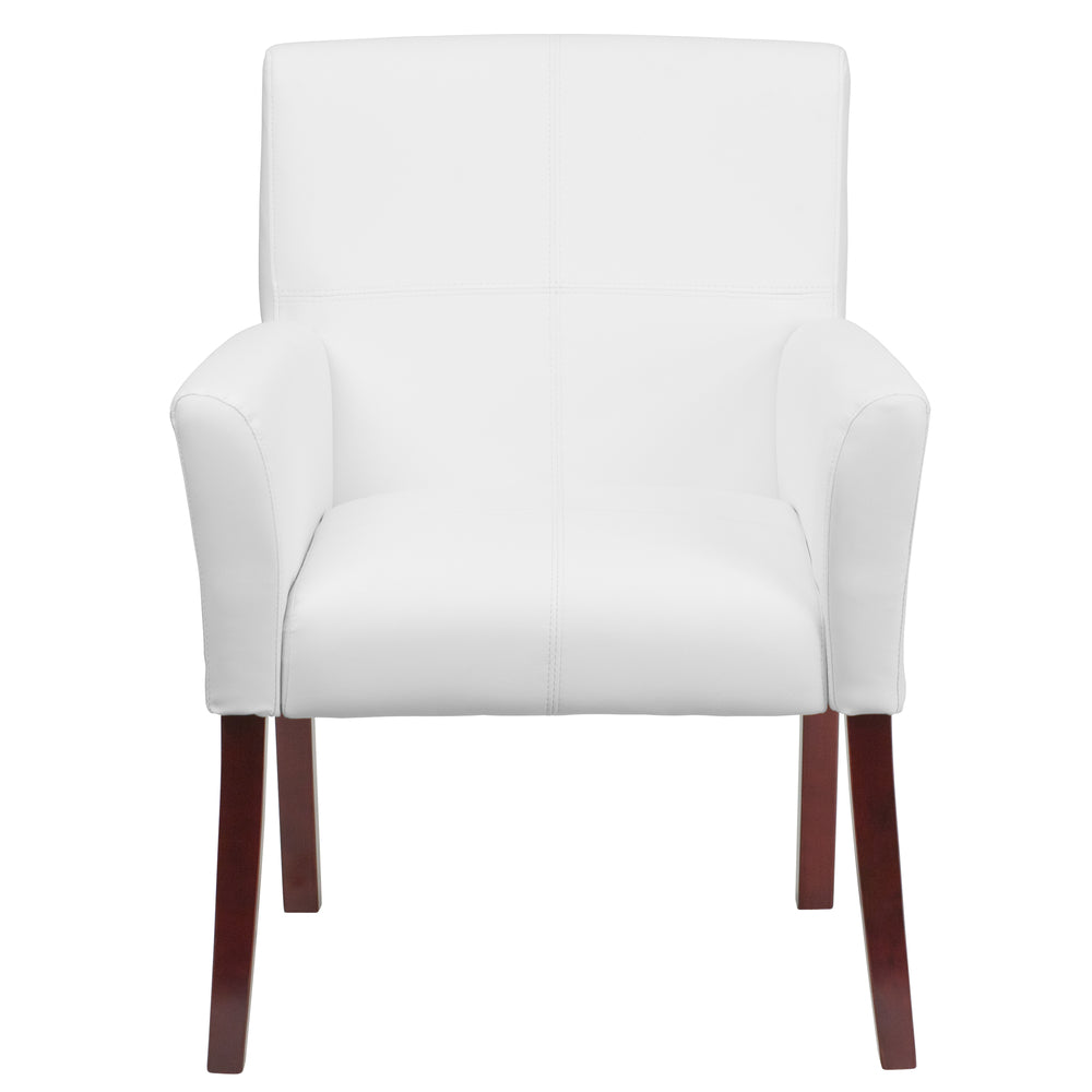 Image of Flash Furniture Leather Executive Side Reception Chair with Mahogany Legs - White