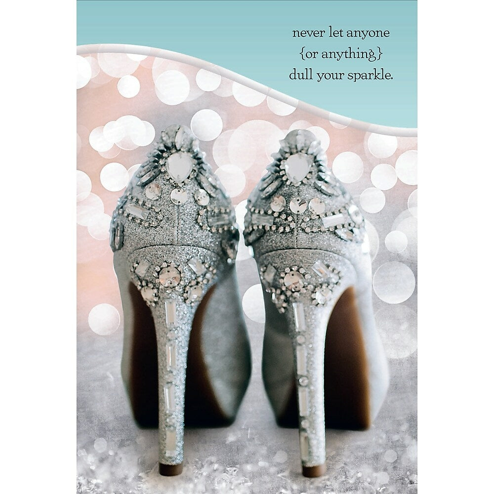 Image of Aline Greetings Friend Birthday Card, Sparkle Heels, never let anyone, 18 Pack