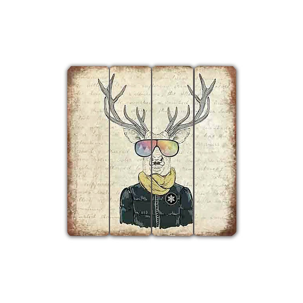 Image of Sign-A-Tology Down Jacket Reindeer Wooden Sign - 16" x 16"